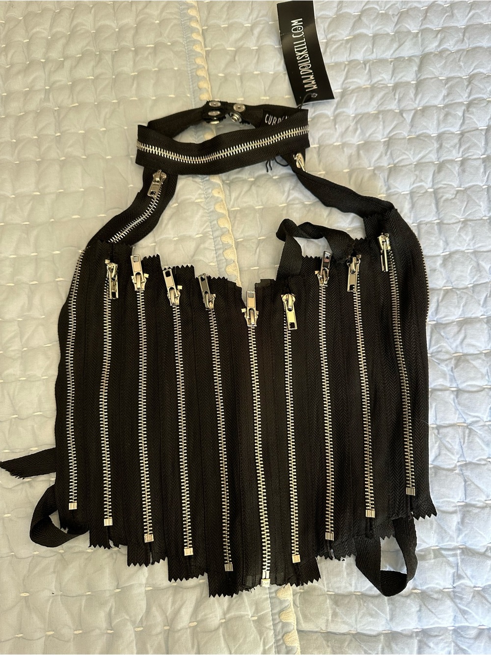 Dolls Kill Corset-Style Zipper Harness Top - Black with Silver Hardware